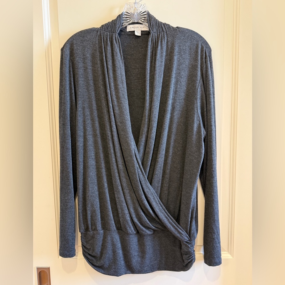 Amour Vert Faux Wrap Long Sleeve Top